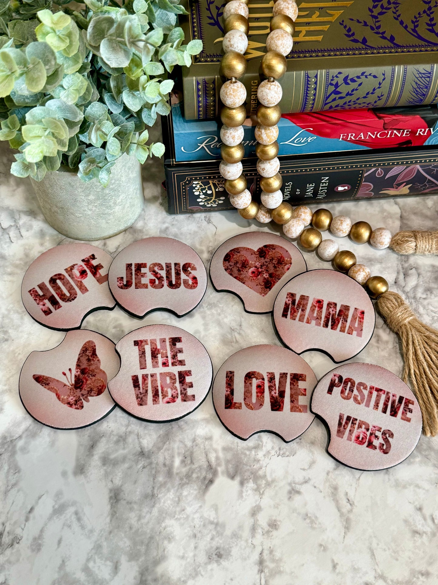 Pink Floral Car Coasters